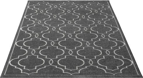 Outdoor Teppich Wetterfest Waschbar im modernen Florentiner Design | Für Drinnen und Draußen | Terrasse Balkon Garten Wohnzimmer Badezimmer Küche | Anthrazit Florentiner